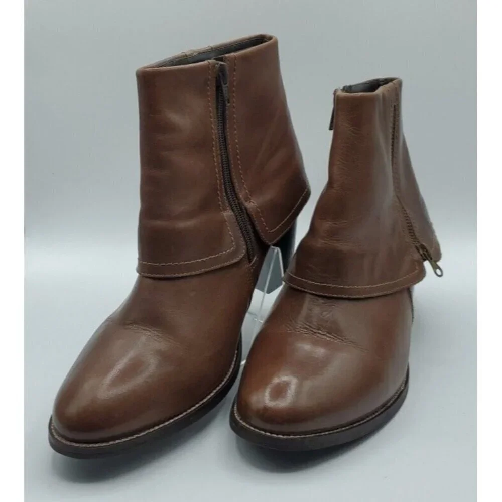 Aquelino Masiero Brazil Brown Ankle Boot Fold Over Inside Outside Zip Size 42